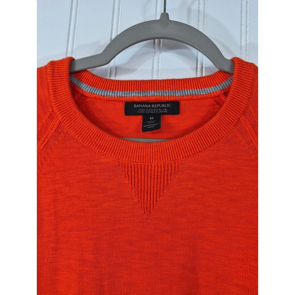 Banana Republic Mens Orange Cotton Slub Raglan Crewneck Sweater Medium Preppy